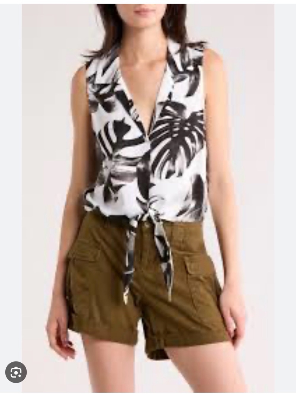 L'AGENCE Black and White Palm-Print Tie-Front Camisole